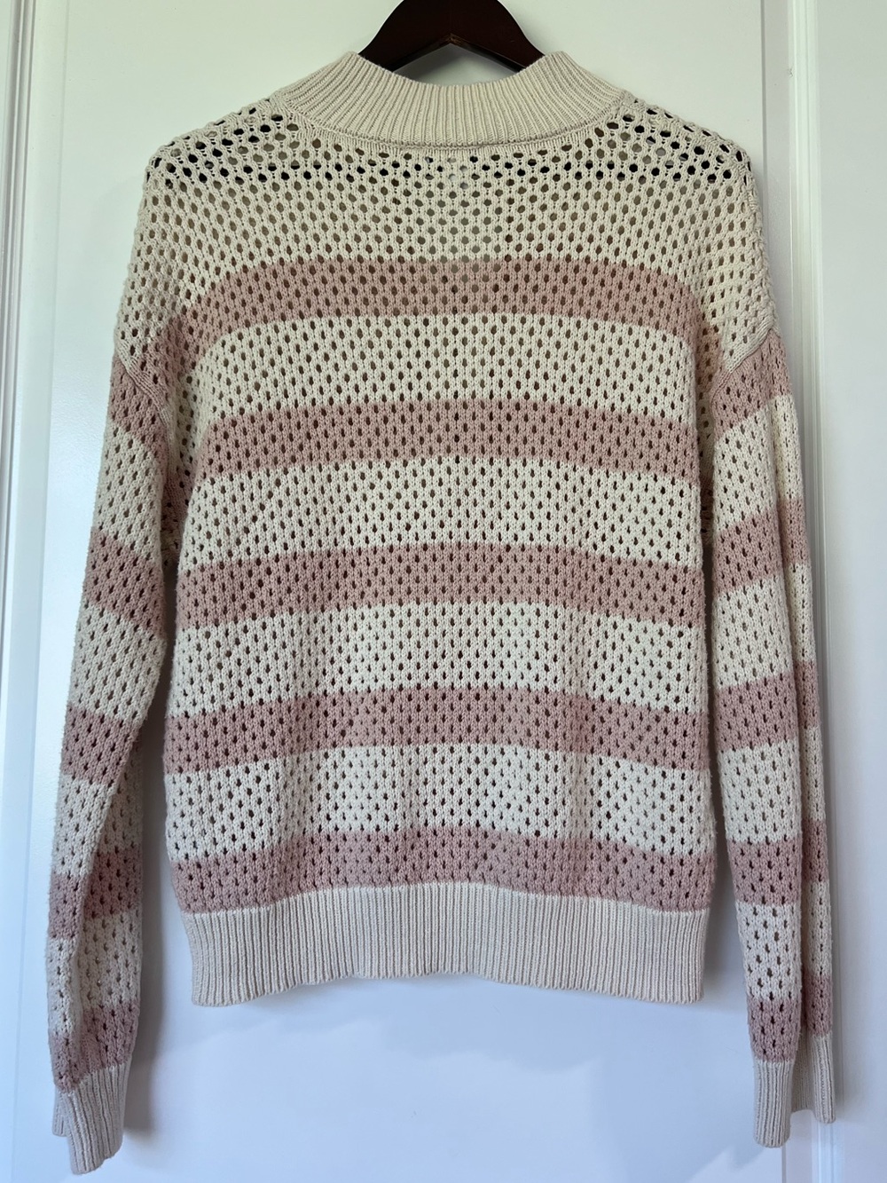 Modern Supply by Sanctuary Half Zip Open Work Striped Knit Sweater Pink Medium - Picture 3 of 7